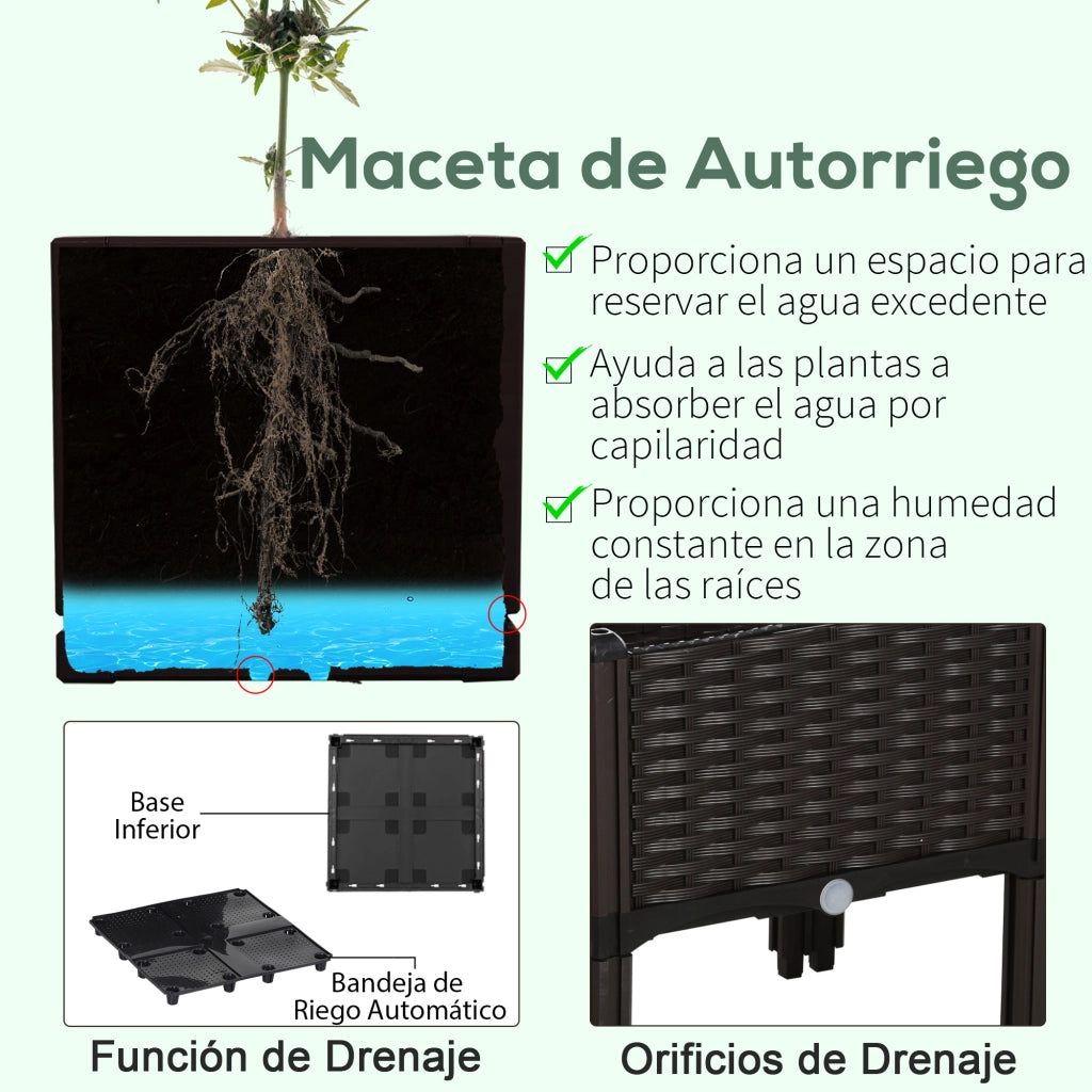 Set 4 Fioriere Quadrate da Giardino ¨C Xylo ¨C Effetto Rattan Marrone 40x40x26/44 cm