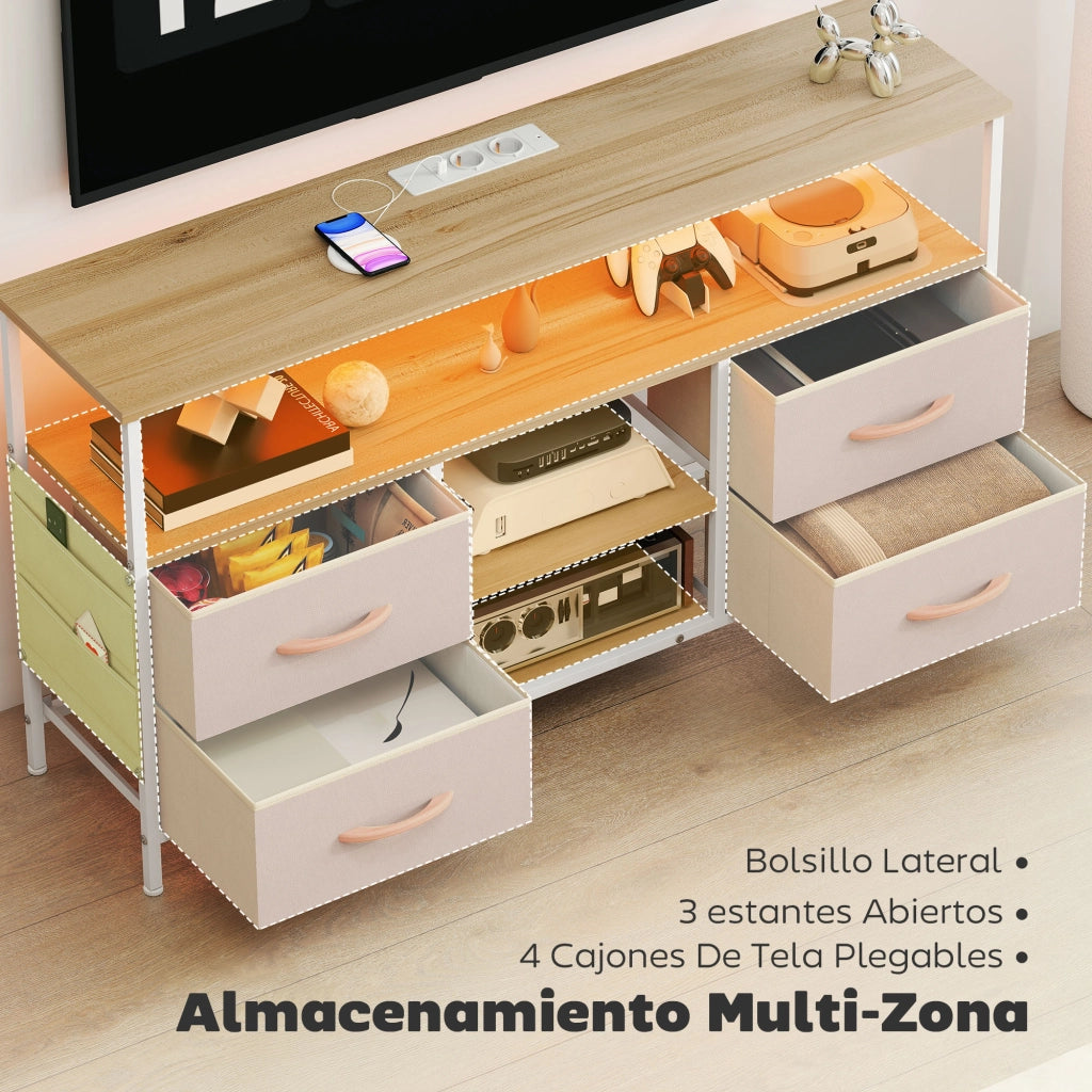 Mobile TV con luci LED e prese USB ¨C zephmum ¨C beige e bianco 120x30x67,5 cm