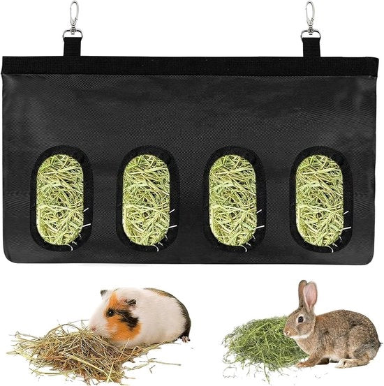 Borsa di alimentazione automatica per piccoli animali, con 4 aperture, design da appendere, nero