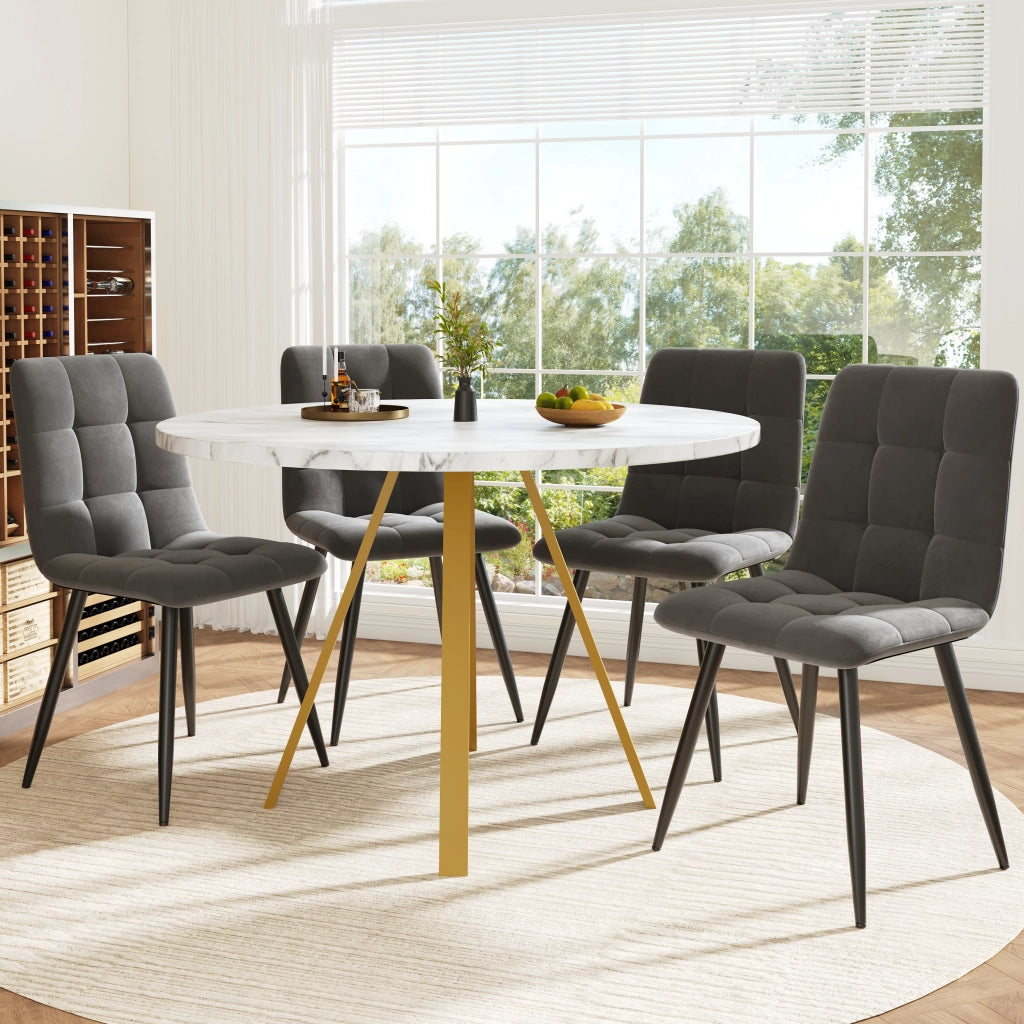 Tavolo da pranzo rotondo in MDF con gambe in ferro per cucina e sala da pranzo bianco moderno 80 × 80 × 75 cm