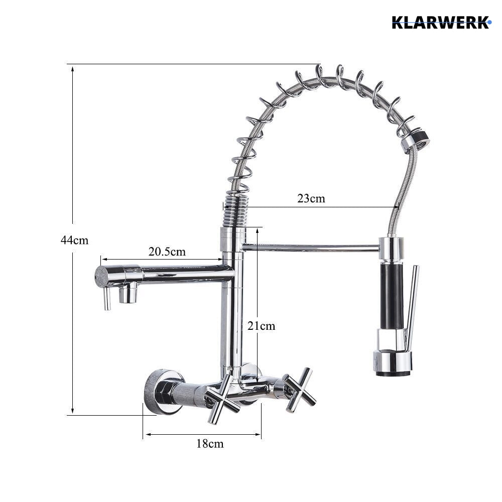 Bjorn | Rubinetto da parete gastronomia oro lucido Rubinetto cucina professionale in acciaio inox con due doccette|doppio lavello da parete ristorante
