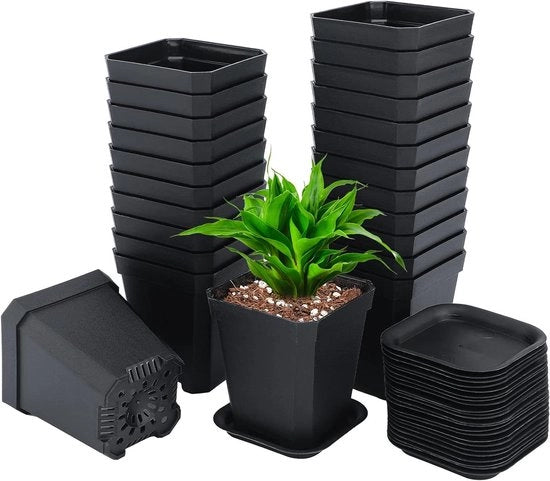 24 pezzi di vaso per piante da 7 cm con sottopiano per piante e piante grasse - nero