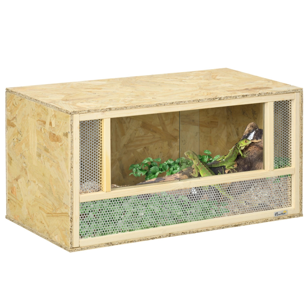 Terrario in legno per rettili con porta scorrevole in vetro ¨C Minimal ¨C 80x40x40 cm naturale