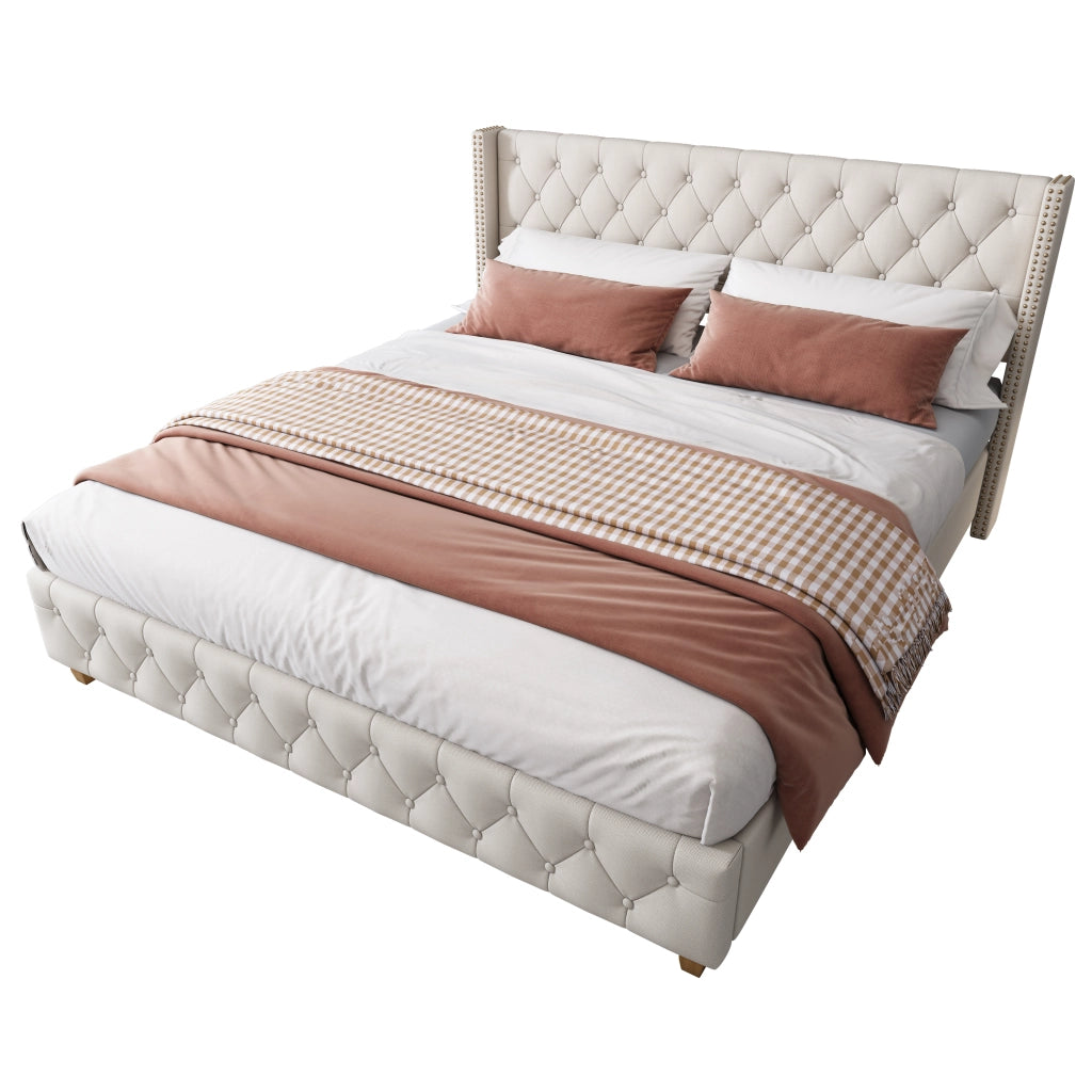 letto capitonné lino beige 140 x 190 cm