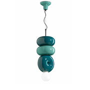 Sospensione Vintage Decò Bumbum 2+1 Elementi Ceramica Turchese Verde 1 Luce E27