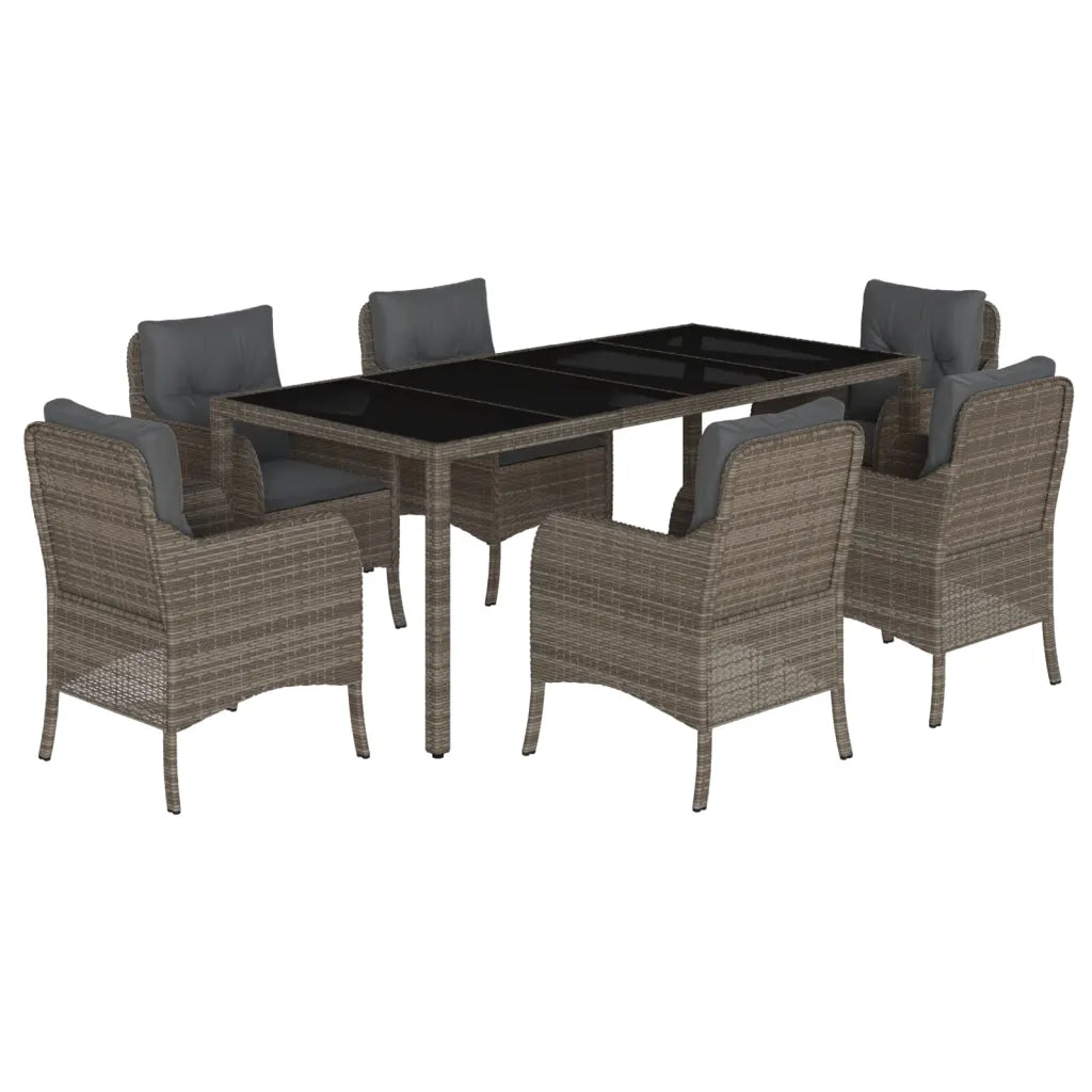 Set da Pranzo da Giardino 7 pz con Cuscini in Polyrattan Grigio