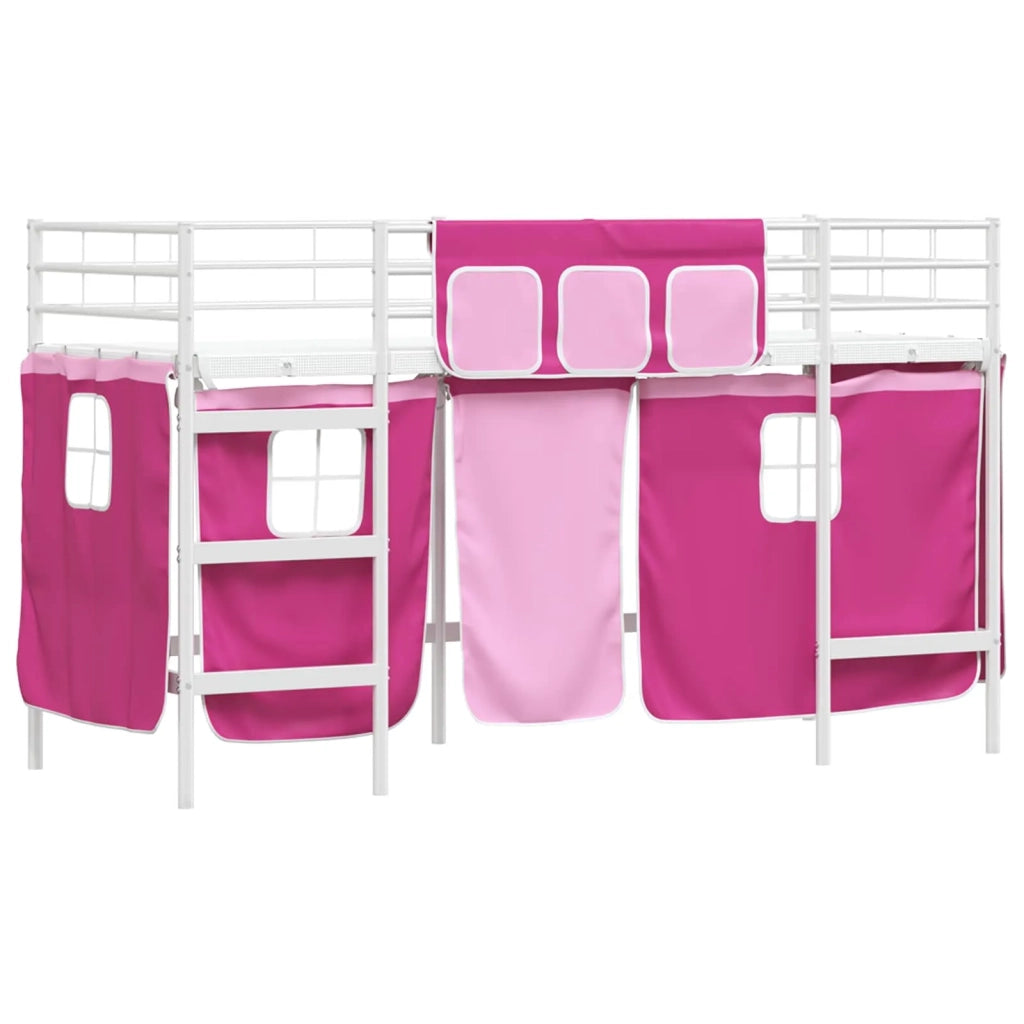 Struttura del Letto Loft per Bambini con Tendine-Giroletto per bambini Bianco e Rosa 356170