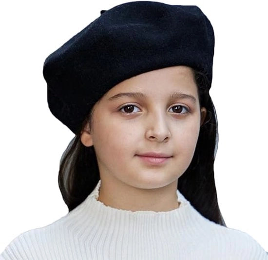 Cappello di lana per bambini - Classico e elegante - Colore uniforme - Per bambini e ragazze - Nero