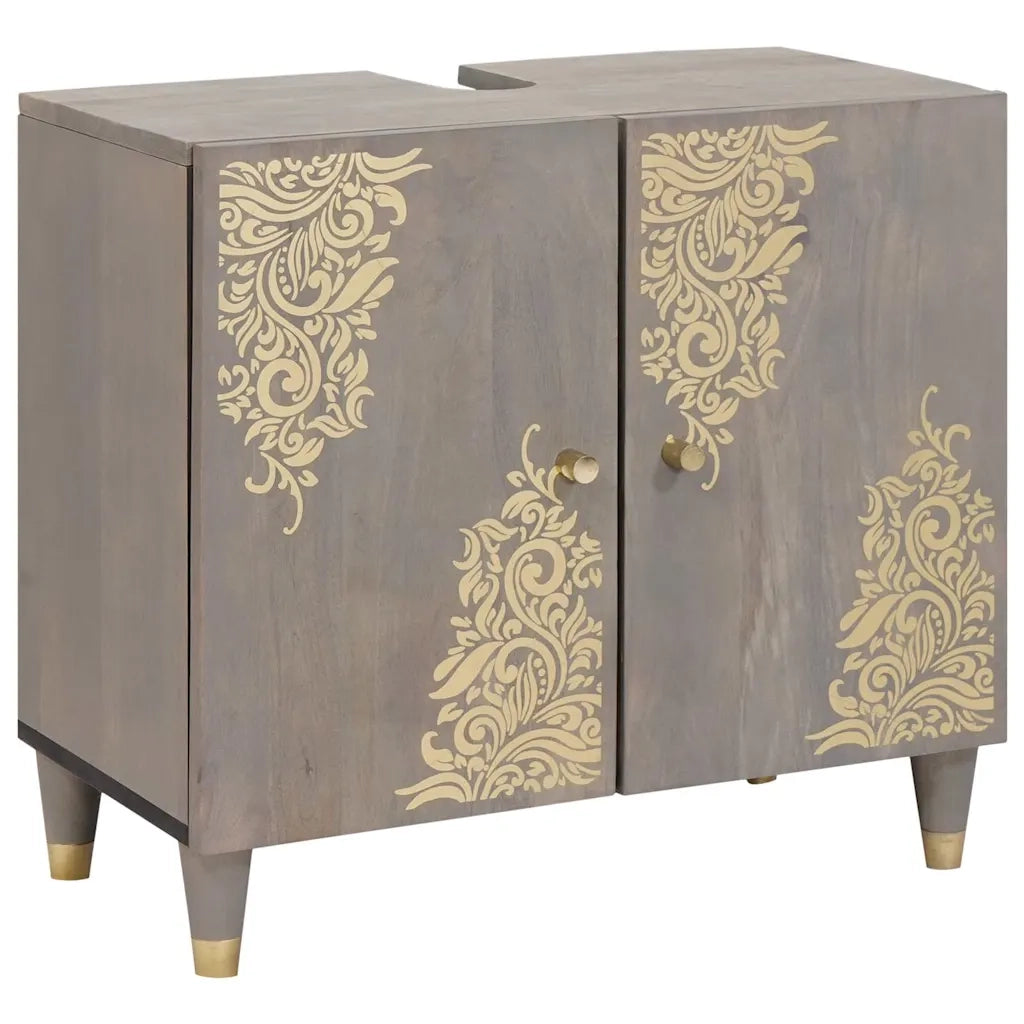 Set di Armadi da Bagno 4 pcs Grigio Legno di mango massello