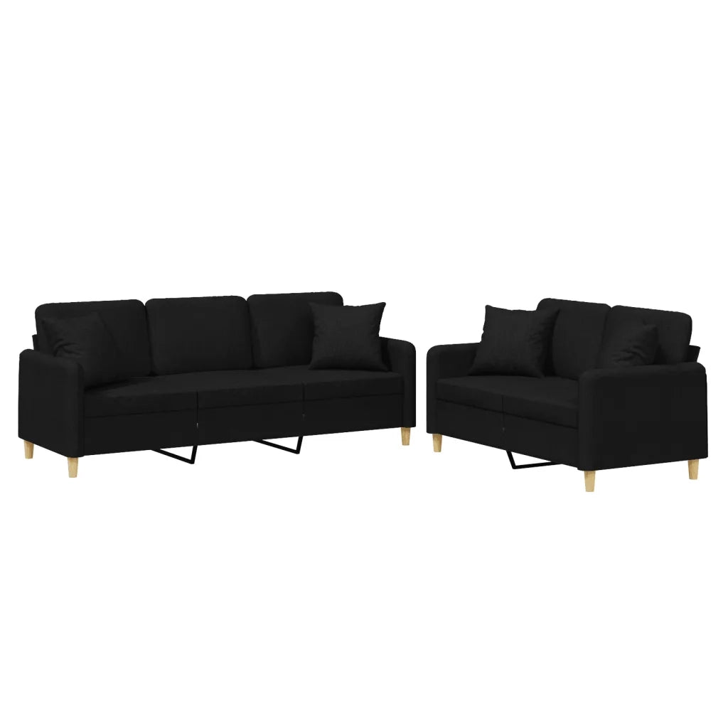 Set Divani 2 pz con Cuscini Nero in Tessuto