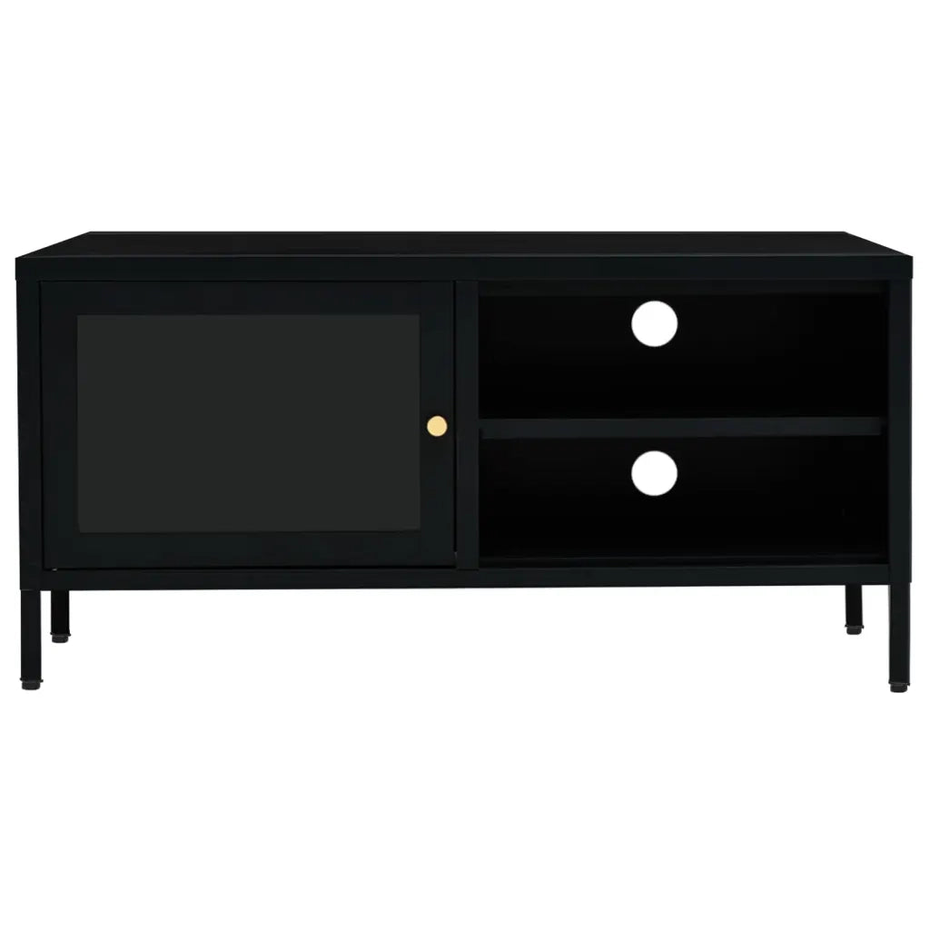 Mobile TV Nero 90x30x44 cm in Acciaio e Vetro 336055