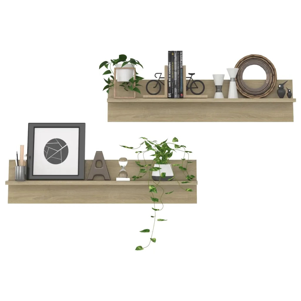 2 pz Mensole a Muro | Scaffale Parete | Ripiano a parete Rovere Sonoma 80x11,5x18cm Legno Multistrato