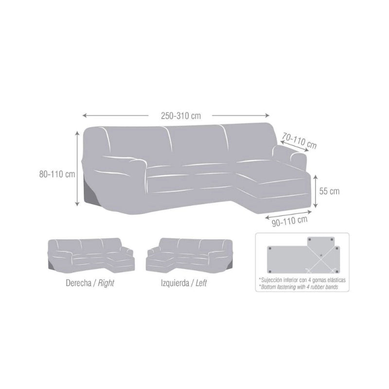 Copridivano Troya elastico penisola sinistra grigio bracciolo corto 250/310