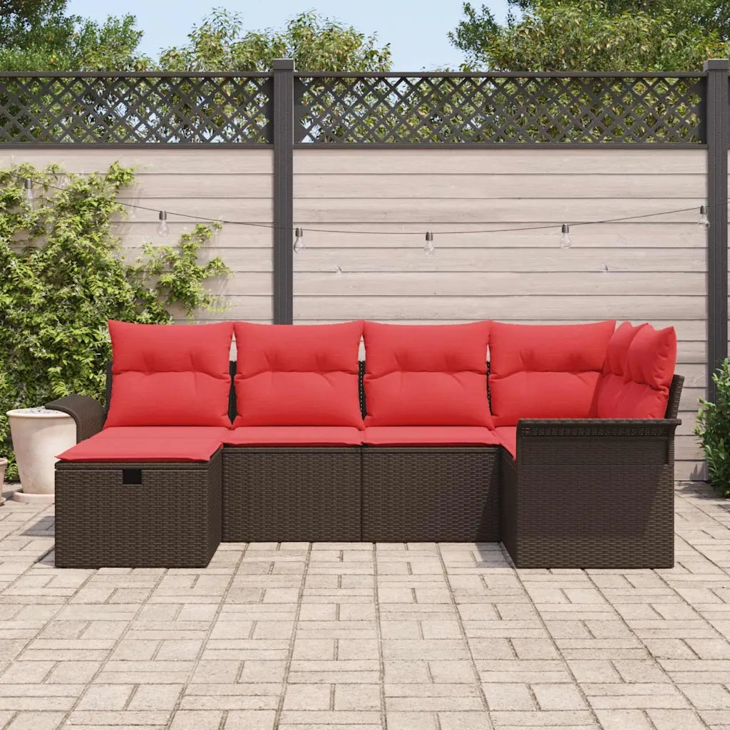 Set Divano da Giardino 6 pcs Marrone e Rosso polyrattan 3358883