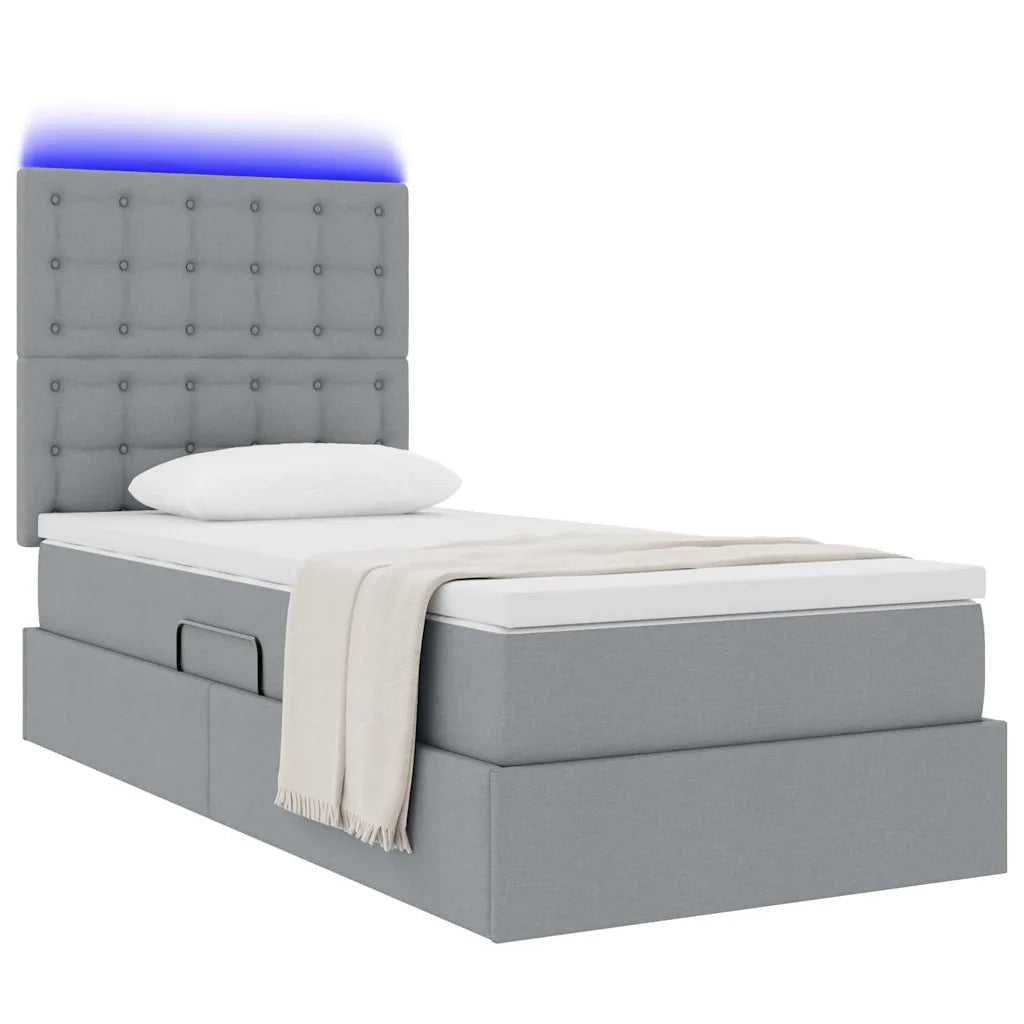 Letto con contenitore e LED con led Grigio chiaro 90 x 200 cm