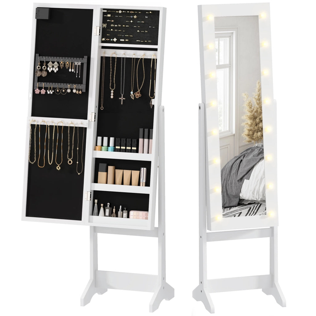 Organizzatore Gioielli Specchio con Luci LED ¨C Minimal ¨C 36x30x136 cm Bianco