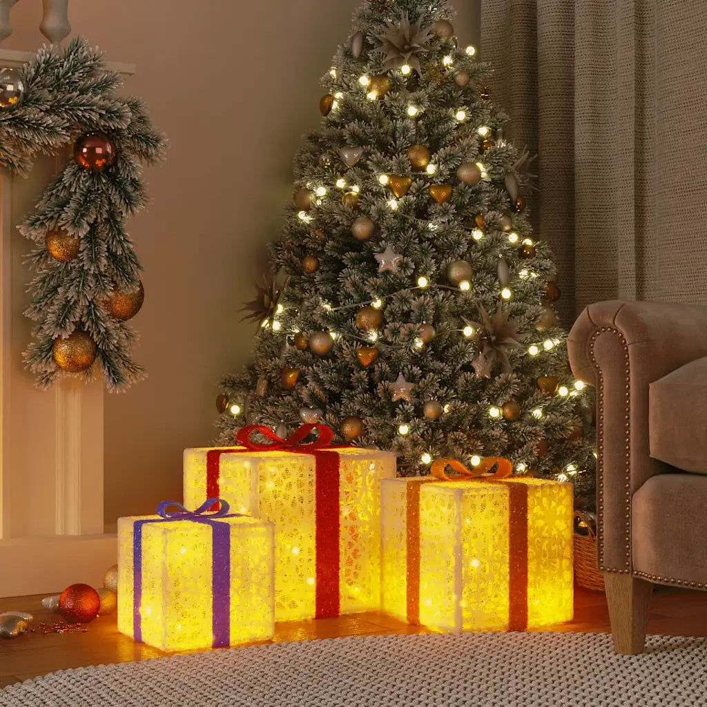 Pacchi di Natale Illuminati 3 pz 64 LED Bianco Caldo CFW9584696