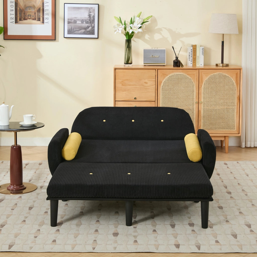 Divano Loveseat con Vano Contenitore ¨C MINIMAL ¨C Nero, Tessuto a Coste