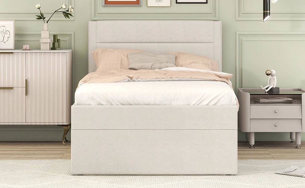 letto imbottito legno massello+mdf beige 90 x 200 cm