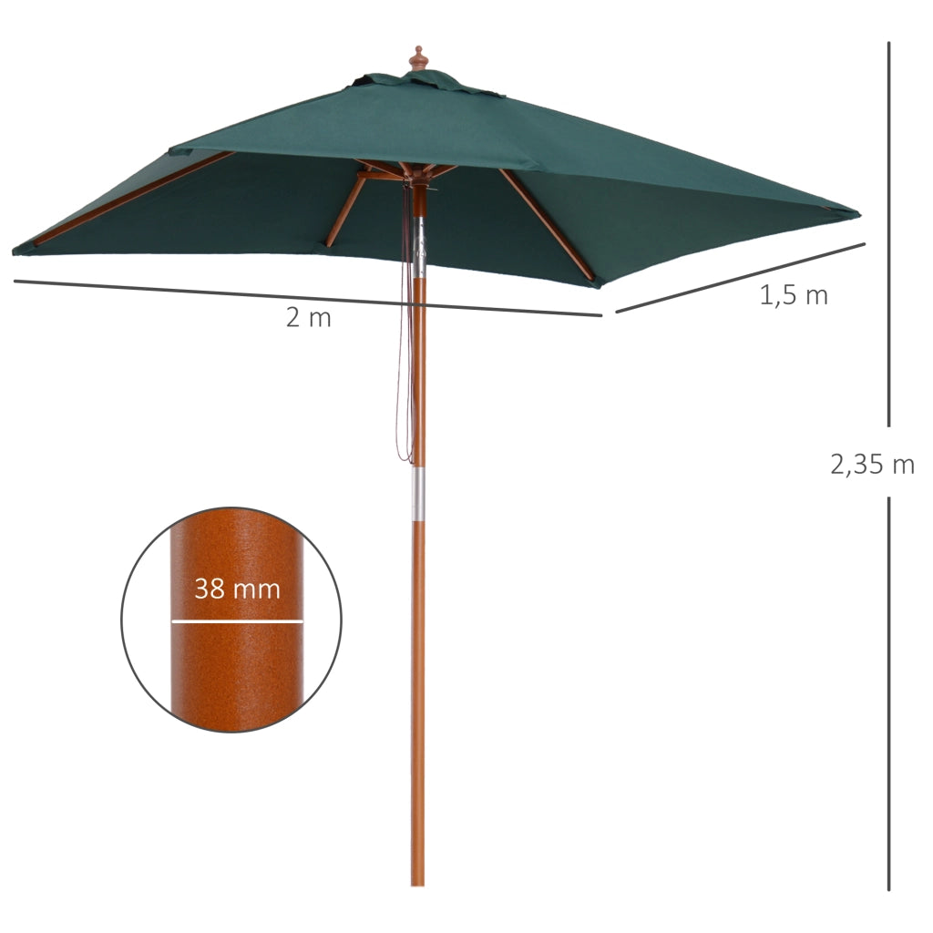 Ombrellone da giardino rettangolare ¨C Minimal ¨C Verde, legno, 200x150 cm