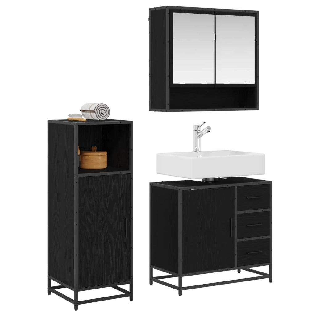 Set di mobili per il bagno 3 pz Rovere Nero 35 x 37,5 x 100 cm 3402473