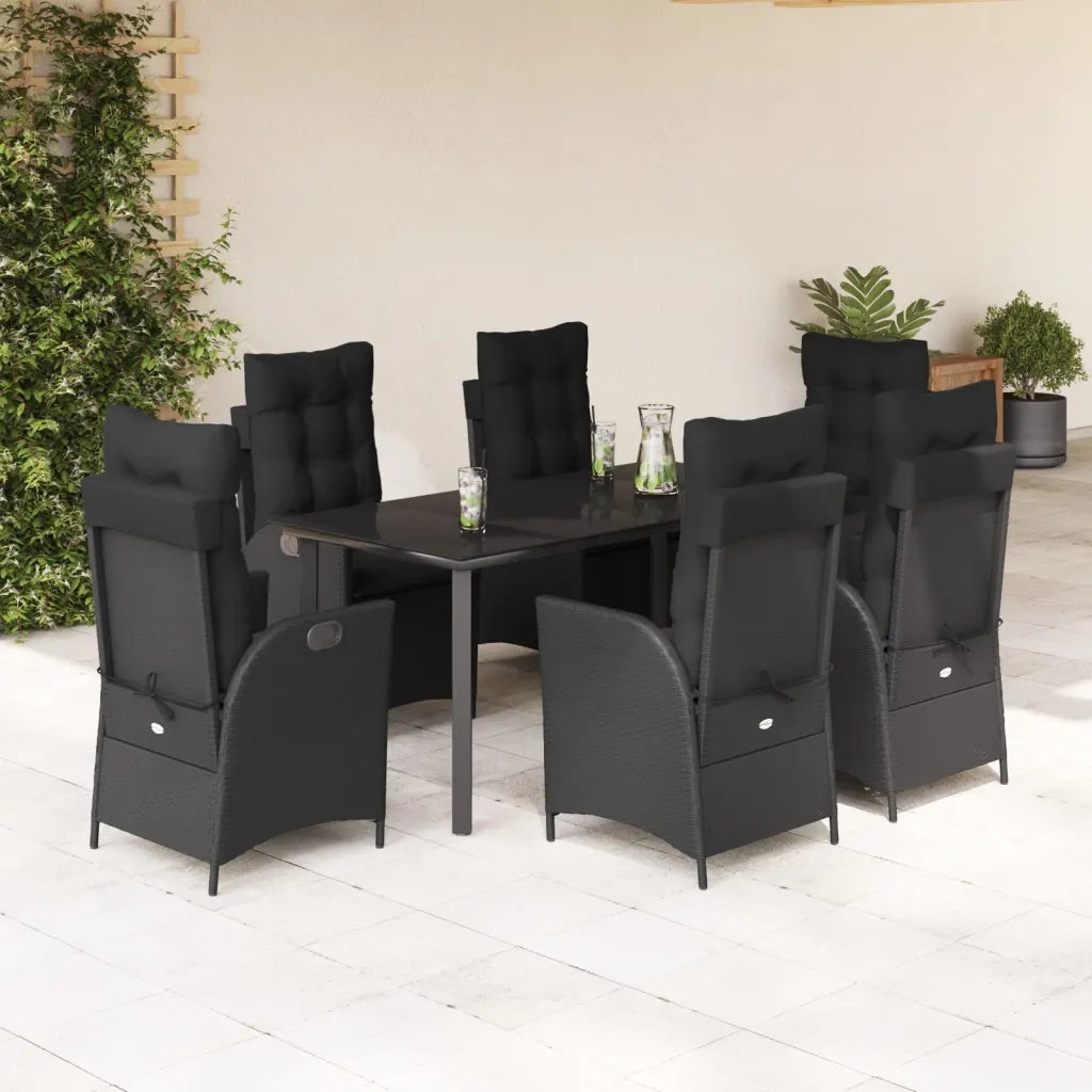 Set da Pranzo da Giardino 7 pz Nero con Cuscini in Polyrattan 3213189