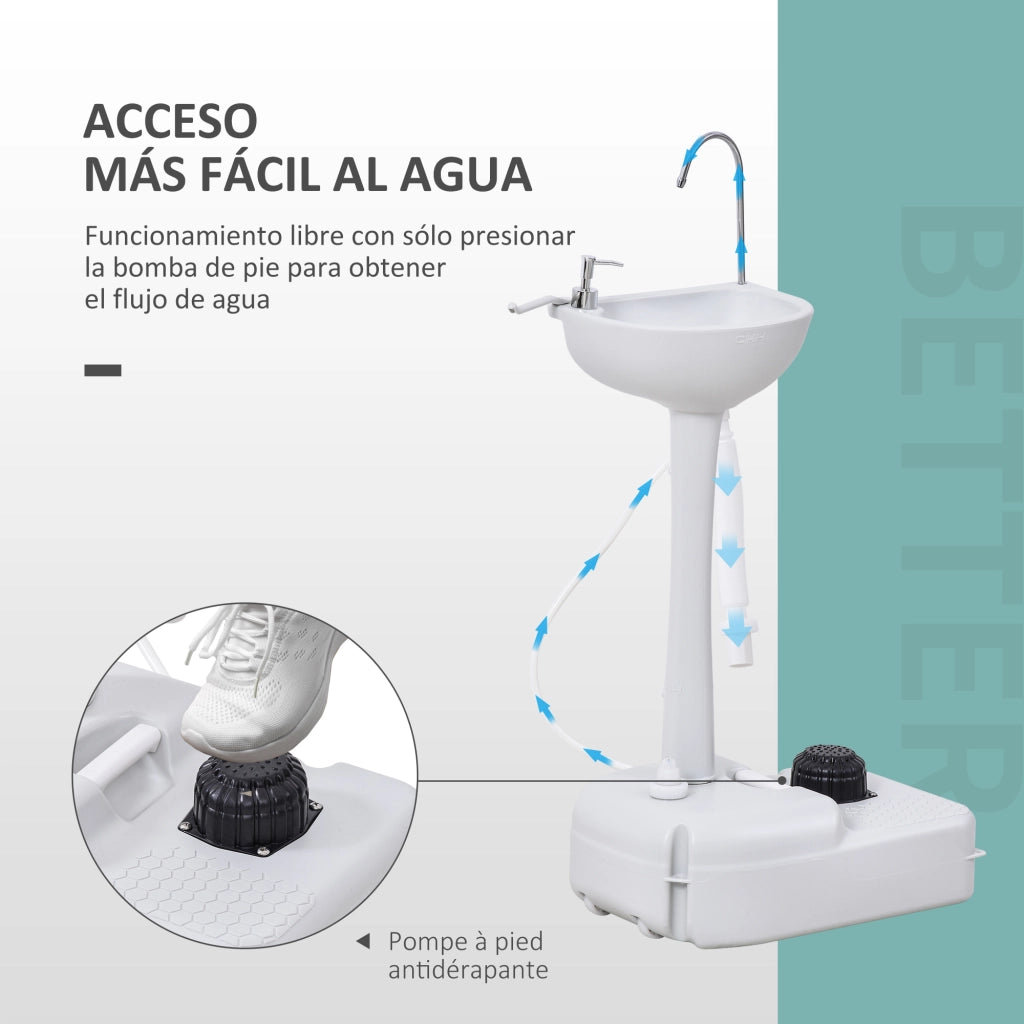 Lavabo Portatile per Esterno con Tanque 17L e Ruote ¨C zephmum ¨C Grigio Chiaro HDPE