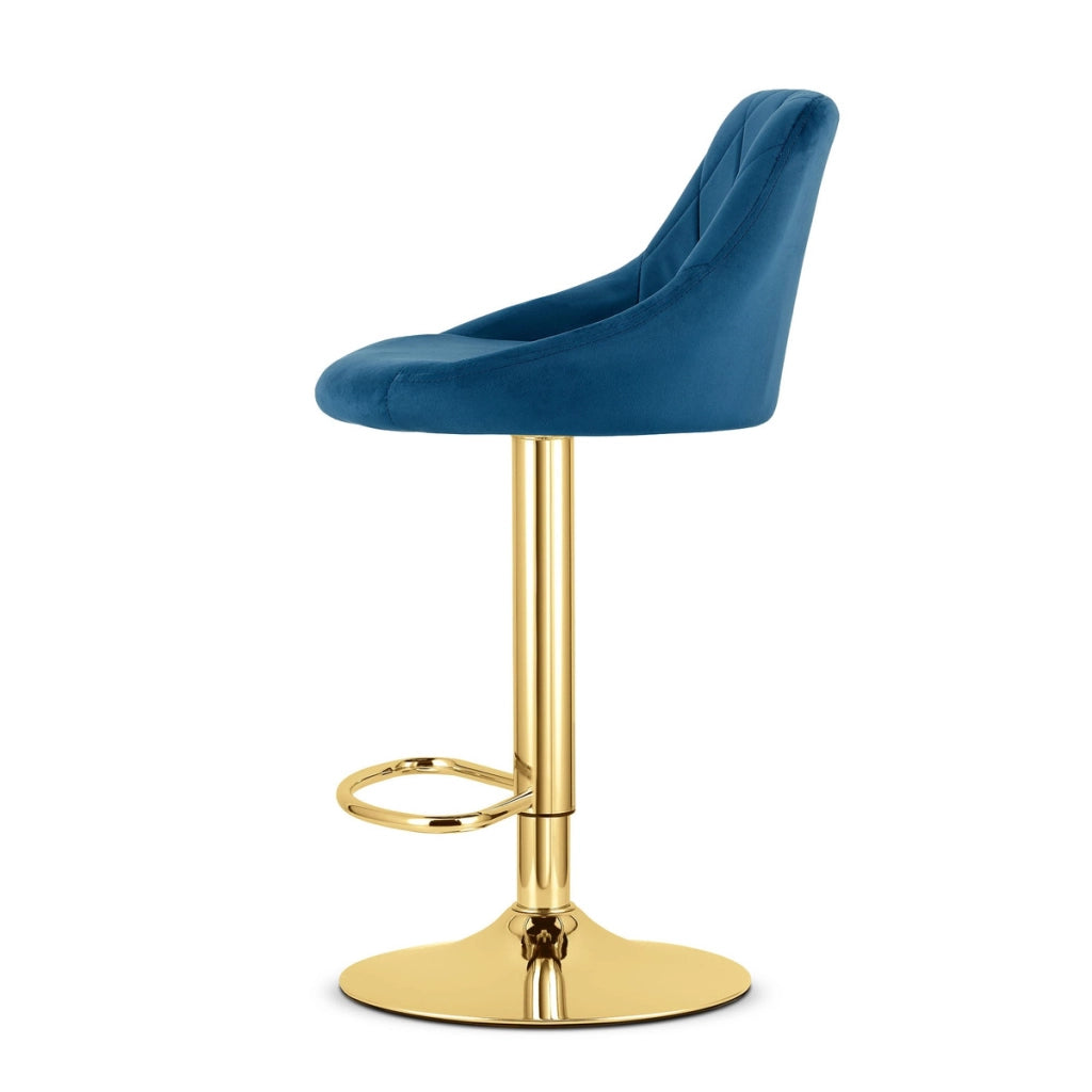 Sgabello da bar Kast in velluto blu e oro