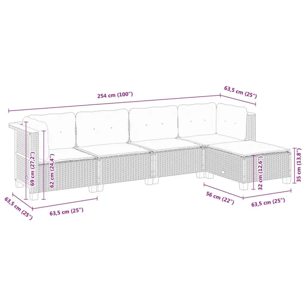 Set Divani da Giardino 5 pz con Cuscini in Polyrattan Nero 3261785