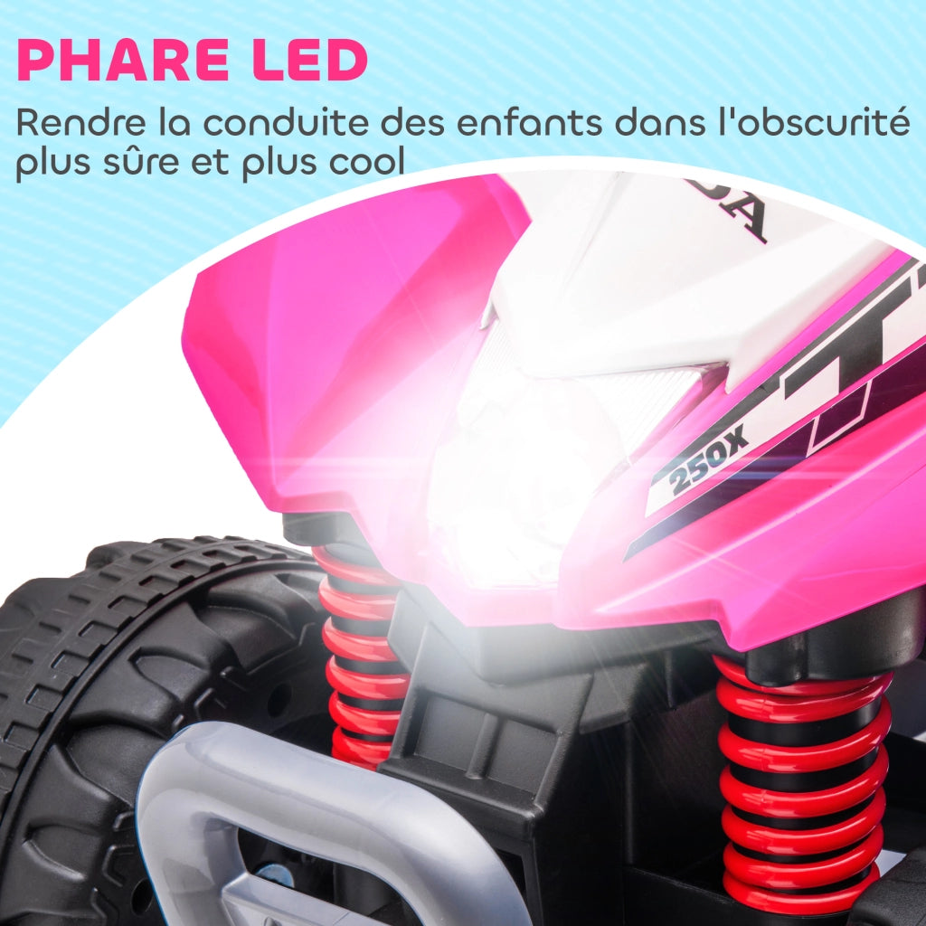 Quad Elettrico Bambini 6V Rosa ¨C Xylo ¨C Fari LED, Clacson, Velocit¨¤ 2,8 km/h