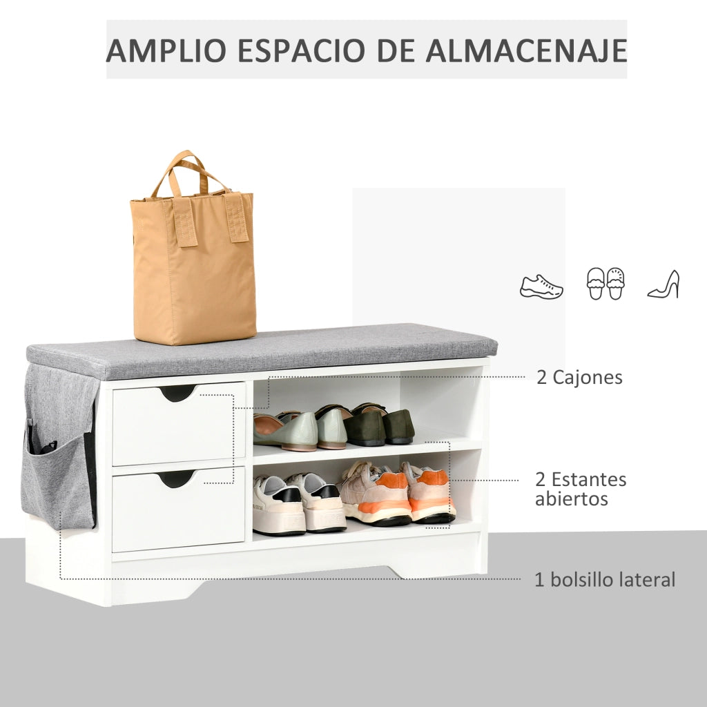 Panca scarpiera con cassetti e ripiani ¨C Xylo ¨C Bianco e grigio 80,5x30,5x43,5 cm