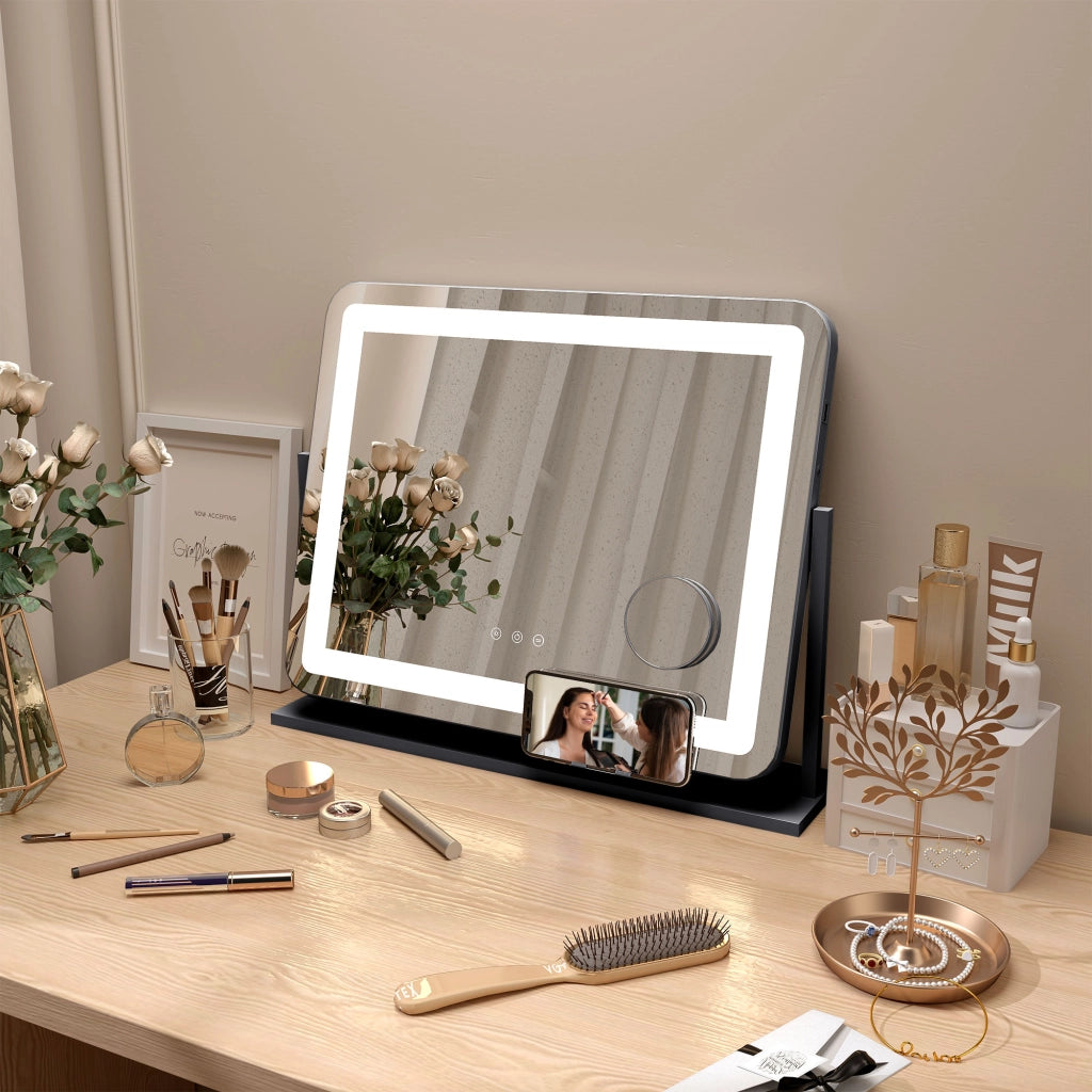 Specchio Cosmetico LED con Ingrandimento 10X ¨C Xylo ¨C 3 Modalit¨¤ Luce, Ricarica USB, 62,5x52cm