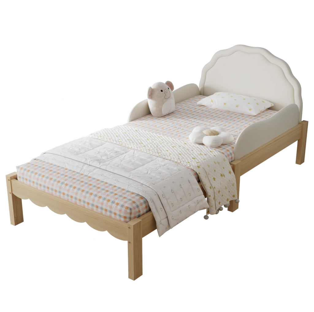 Letto singolo per bambini imbottito con sponde laterali 90x200 cm beige
