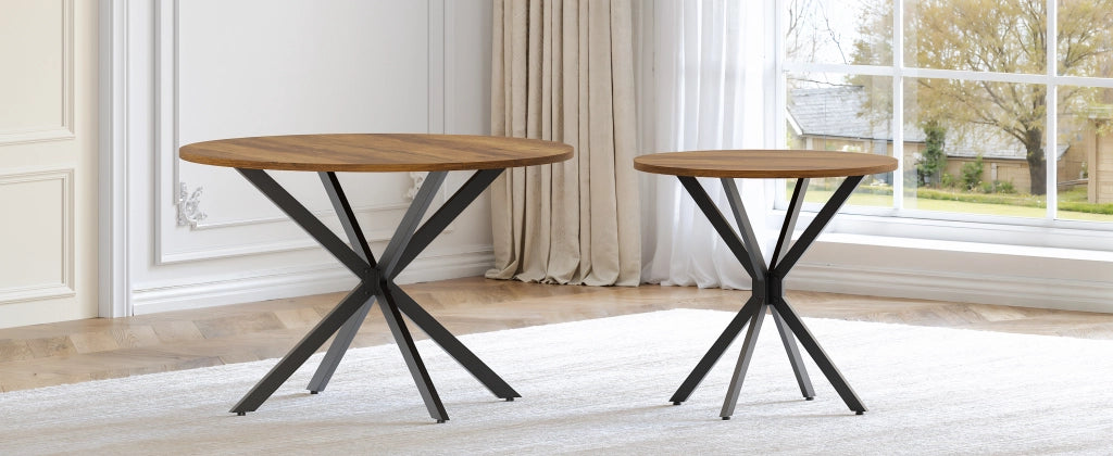 TAVOLO rotondo 120 cm Marrone e Nero, gambe X in ferro