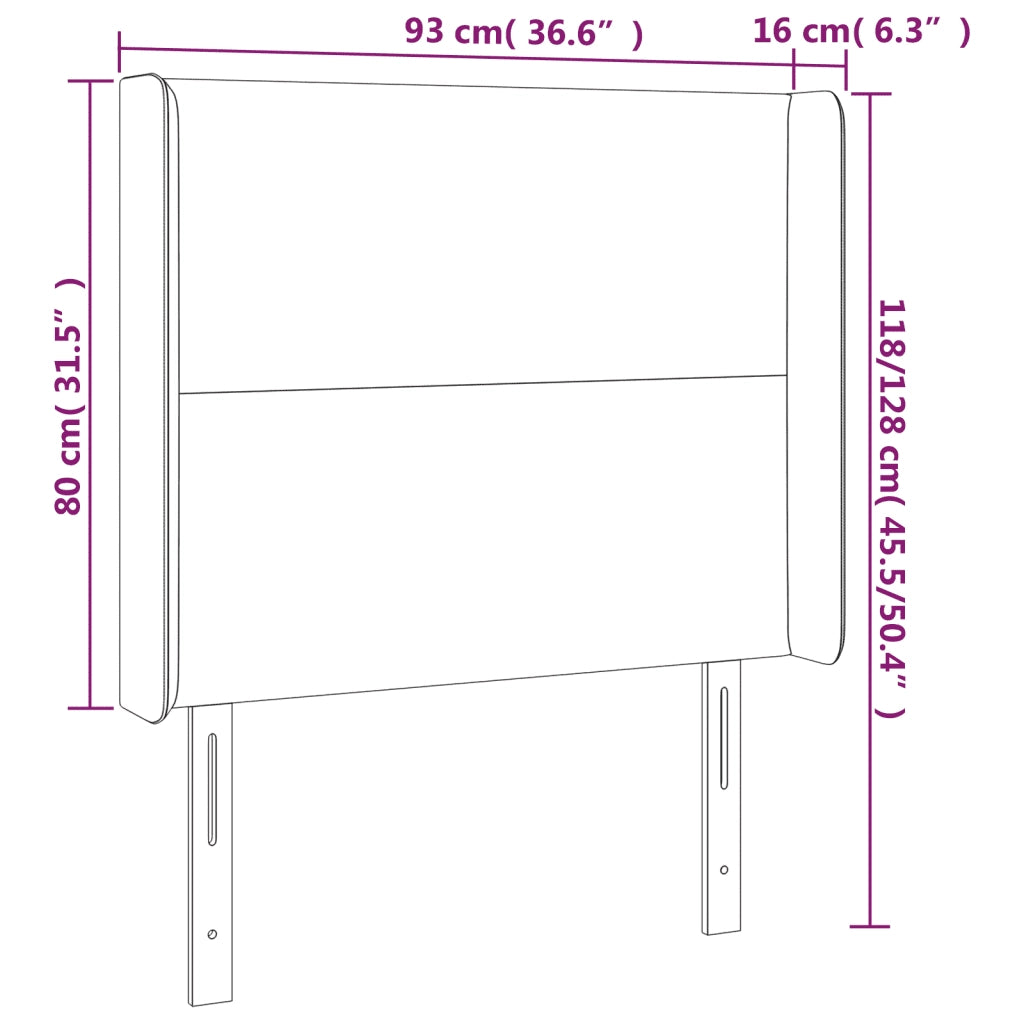 Testiera ad Orecchio Nera 93x16x118/128 cm in Velluto 3119338
