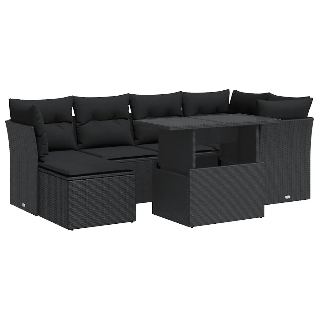 Set Divani da Giardino con Cuscini 7pz Nero Polyrattan 3326186
