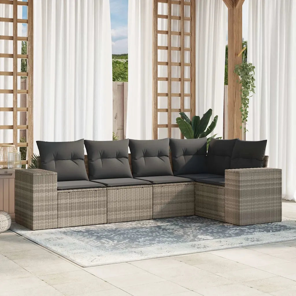 Set Divano da Giardino 5pz | Set Salotto da Giardino con Cuscini Grigio Chiaro Polyrattan