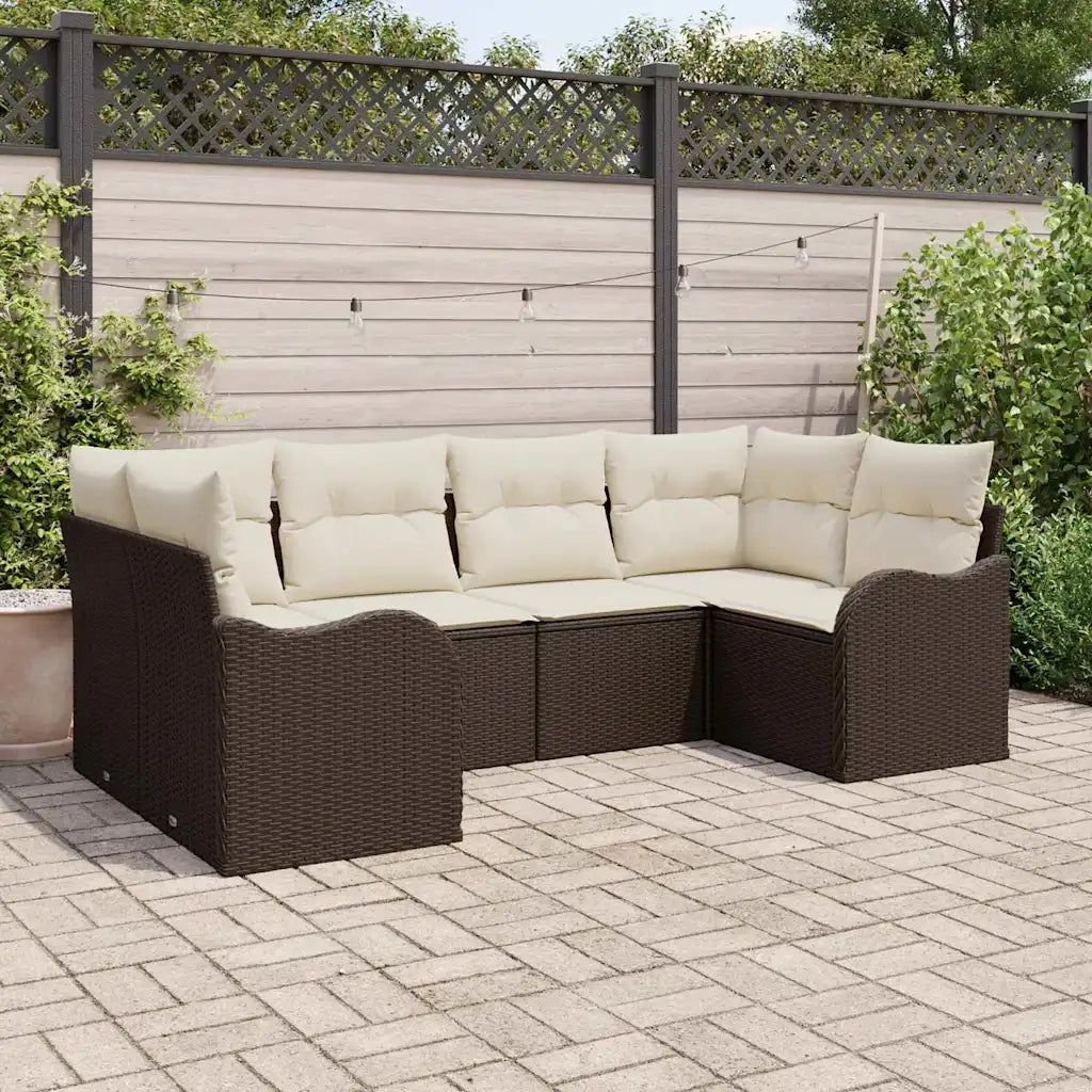 Set Divano da Giardino con cuscino 6 pcs Marrone Poly Rattan