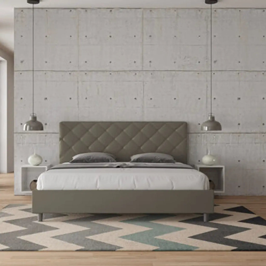 Letto senza rete imbottito 180x210 similpelle cappuccino Priya
