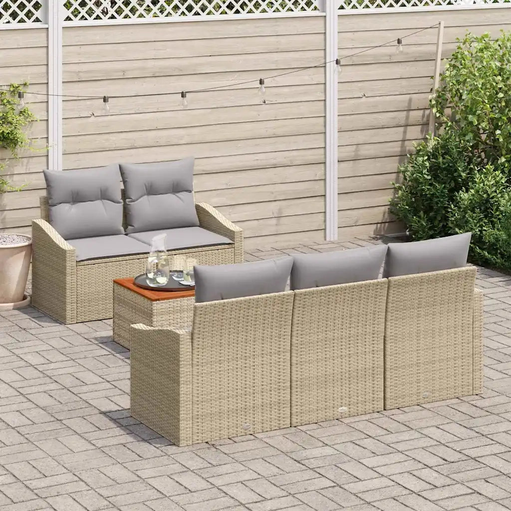 Set Divano da Giardino 6 pcs Beige e Grigio Chiaro polyrattan