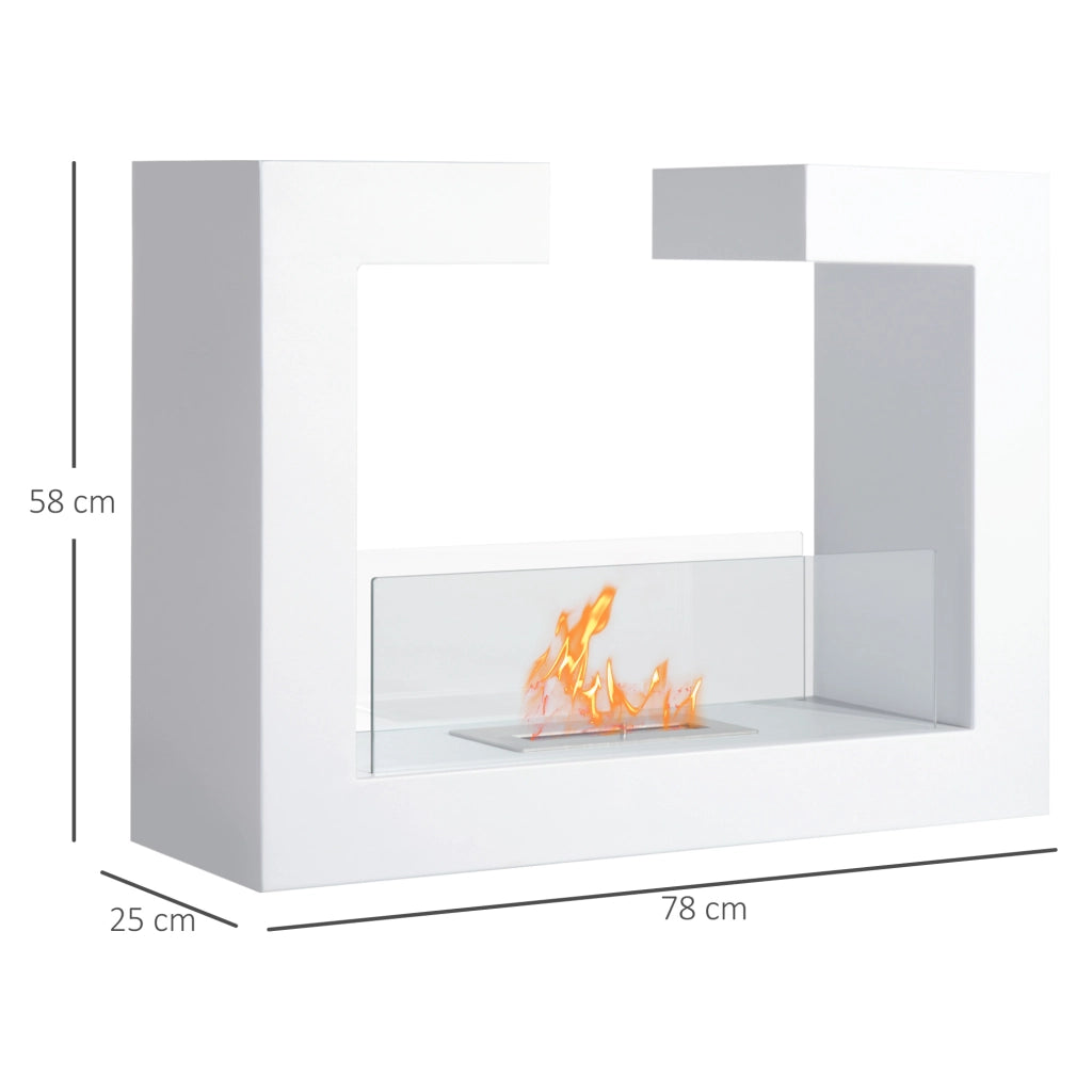 EasyComfort Caminetto a Bioetanolo da Tavolo 2000W in Acciaio Inossidabile Inodore con Vetro 78 x 25 x 58 cm Bianco