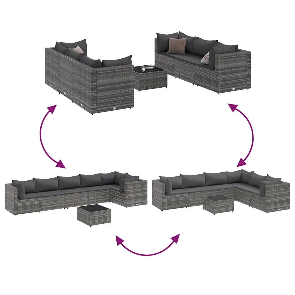 Set Divani da Giardino 7 pz con Cuscini in Polyrattan Grigio 3308218