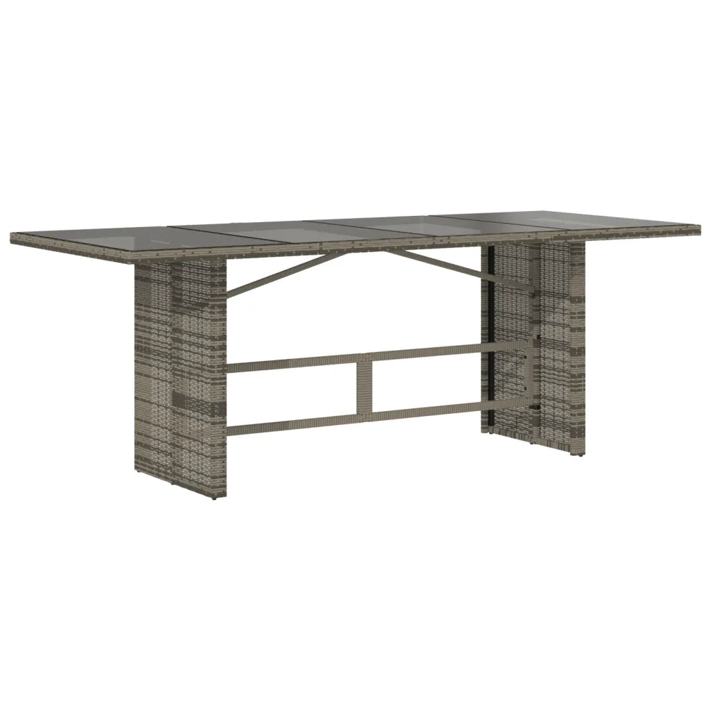 Tavolo da Giardino | Tavolino da esterno Piano in Vetro Grigio 190x80x75cm Polyrattan