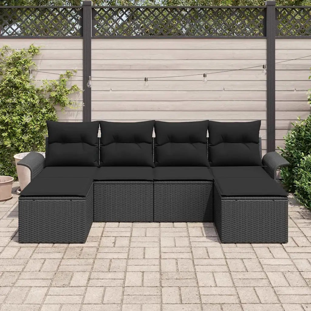 Set Divano da Giardino con cuscino 6 pcs Nero polyrattan 3345473