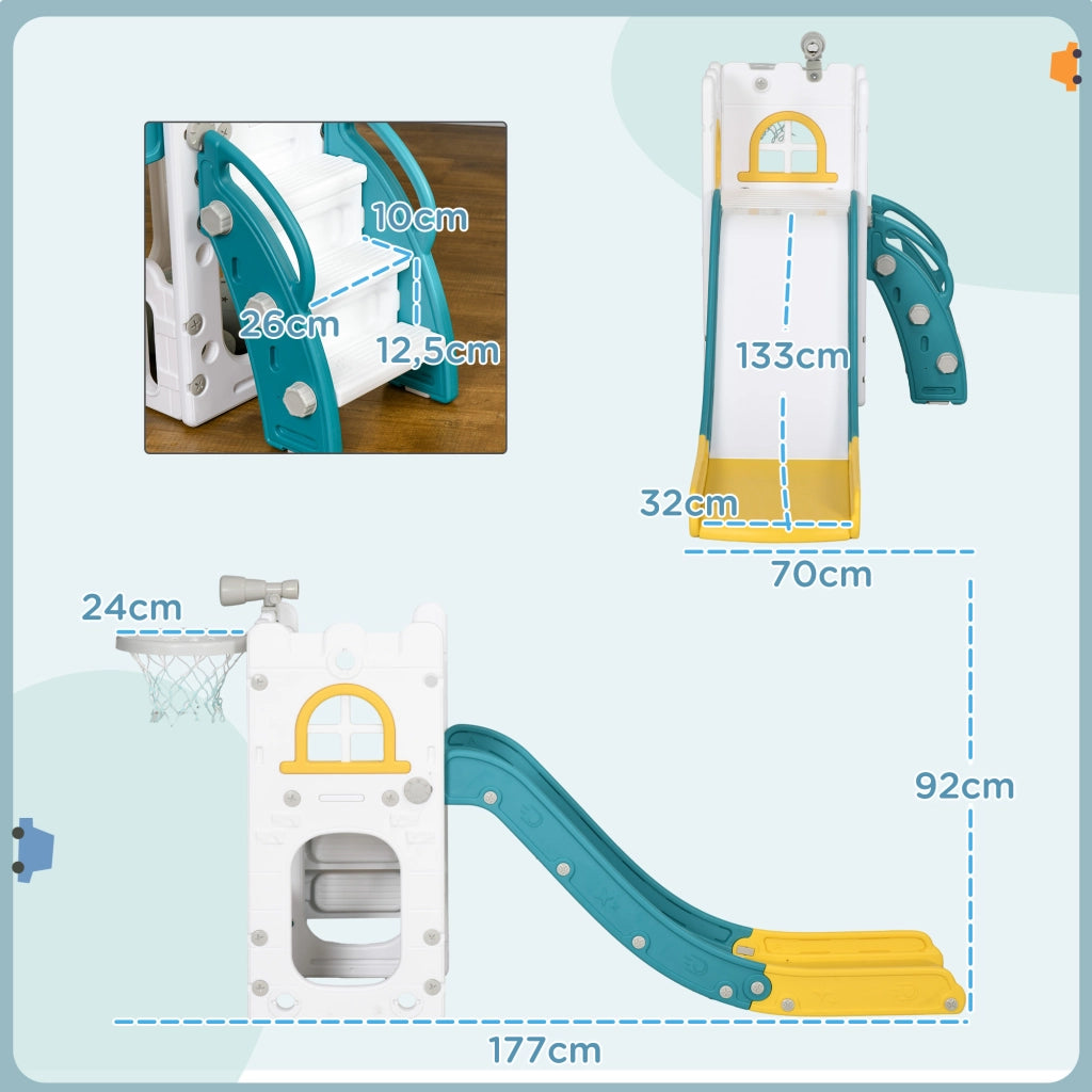 Castello per bambini 5 in 1 con canestro e scivolo ¨C Minimal ¨C 70x177x92 cm giallo
