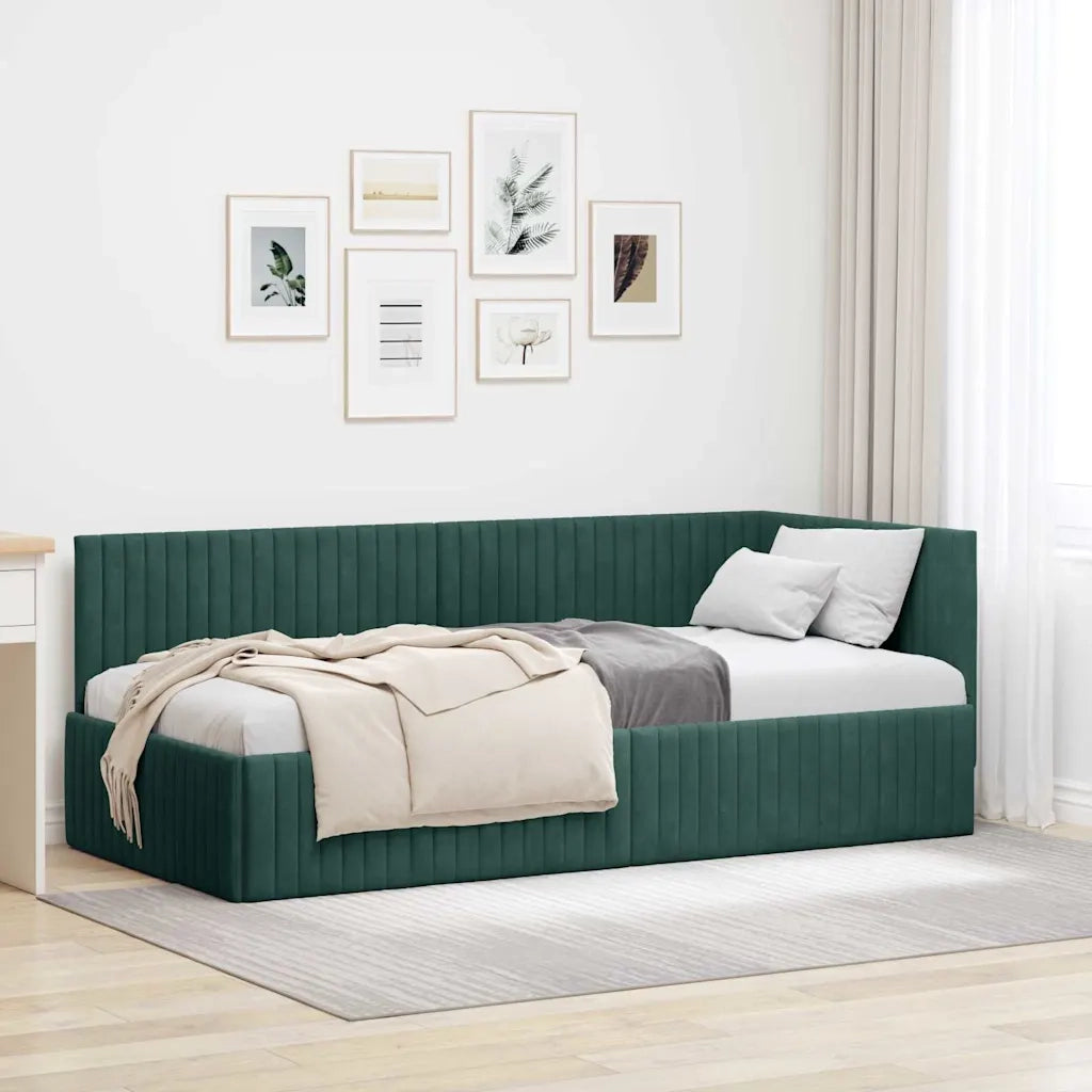 Cornice del letto ad angolo Verde Scuro 90 cm x 200 cm Velluto