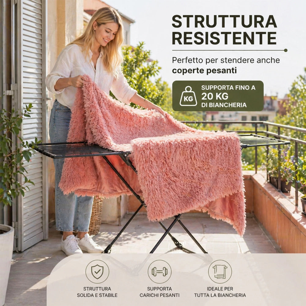 Stendibiancheria Allungabile Nero Salvaspazio Stendino Capacità 20kg Estensibile