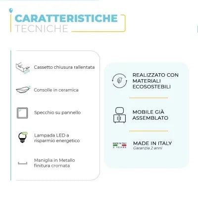 Mobile bagno sospeso 80 cm Smart grigio legno con lavabo e specchio