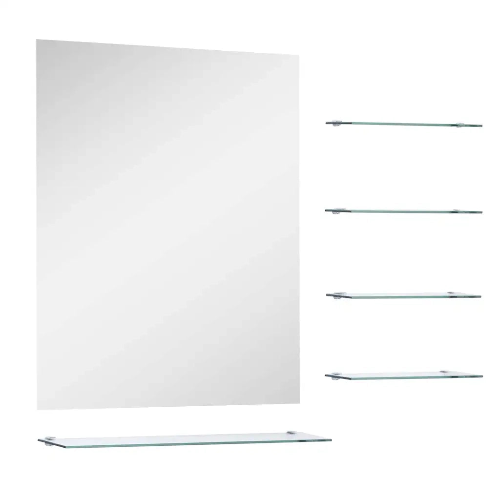 Specchio da Parete con 5 Mensole-Mensola con Specchio Argento 50x60 cm