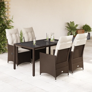 Set da Pranzo da Giardino 5pz con Cuscini in Polyrattan Marrone